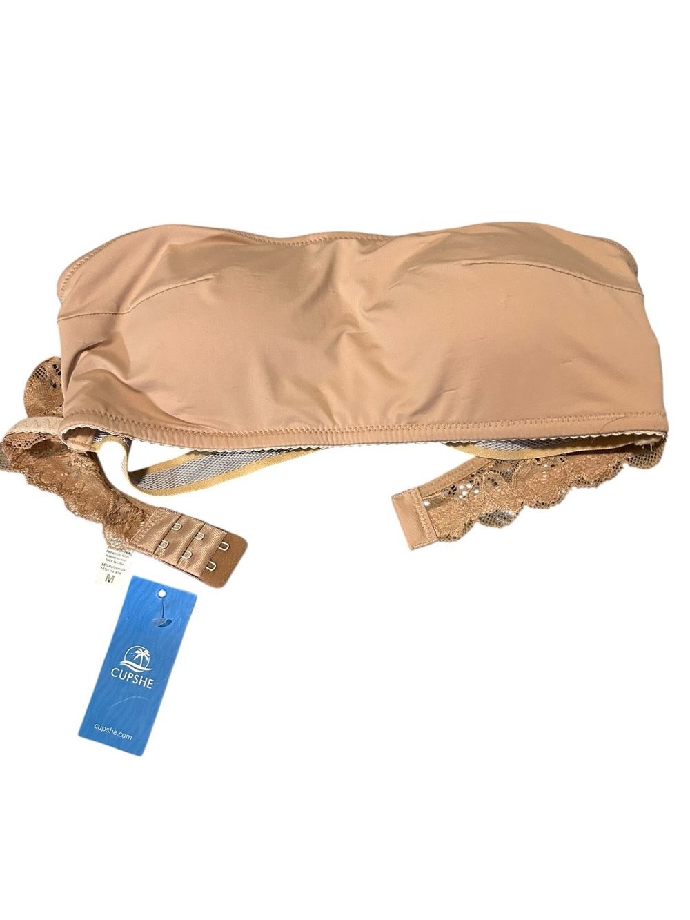 Cupshe Strapless  Bra Nude Lace Trim Front Hook Size Medium NWT